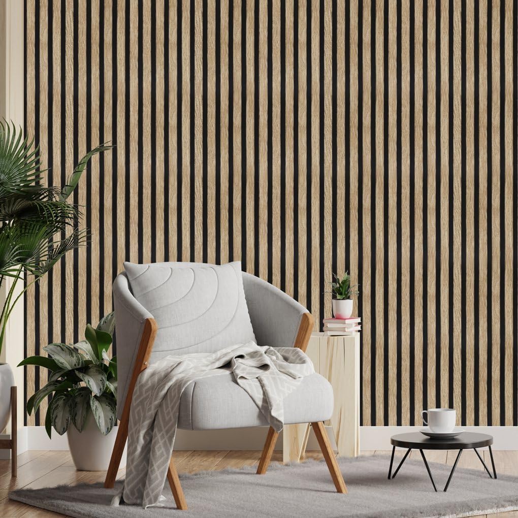 Wood Grain Peel & Stick Wallpaper – Self-Adhesive Removable Wood Slat Vinyl (43.5 × 305cm)