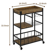 3-Tier Rustic Bar Cart with Removable Serving Tray