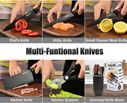 6-Piece Black Stainless-Steel Kitchen Knife Set with Block