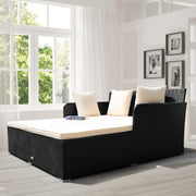Beige Rattan Outdoor Daybed with Cushion & 4 Pillows
