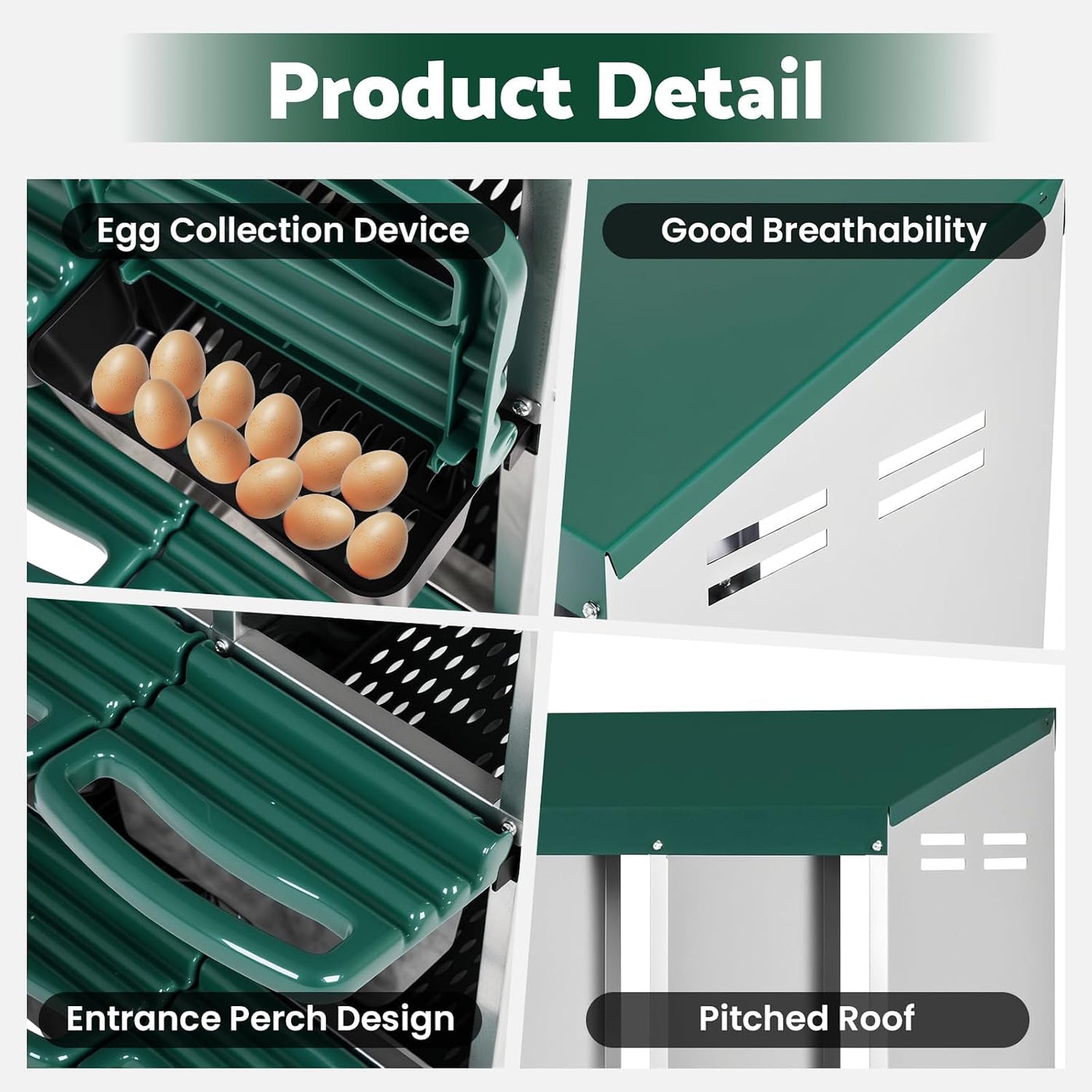 Chicken Nesting Box, Double Layer 6 Hole Metal Chicken Hen Laying Boxes with Roll Away Egg Collection & Perch, Poultry Nest House Egg Brooder Coop for Hens/Goose/Duck