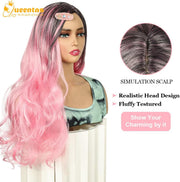 24-Inch Centre-Part Wavy Synthetic Wig – Pink