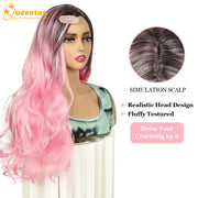 24-Inch Centre-Part Wavy Synthetic Wig – Pink