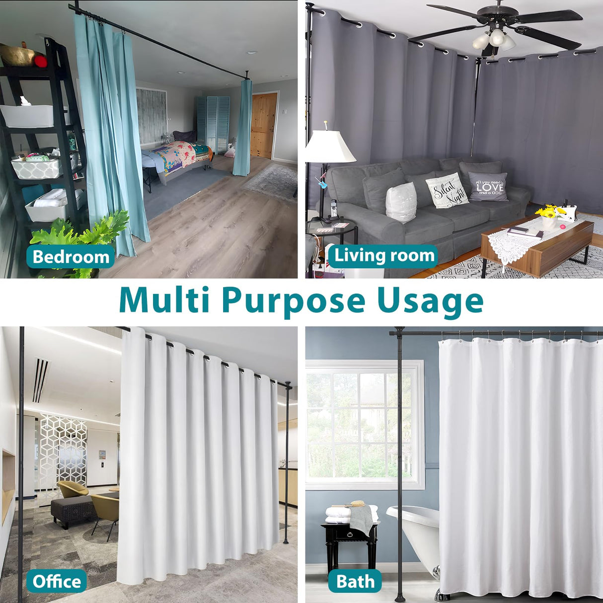 Room Divider- Adjustable 10FT No Drilling Curtain Rods Wall Divider for Room Separation, Heavy Duty Freestanding Hanging Room Divider Curtain Rod for Studio Rental, Room Partitions Dividers