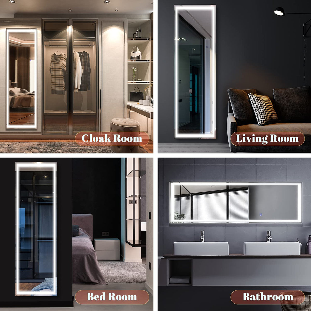 LED Full Length Mirror, 160 x 50 cm Floor Mirror with Lights, Wall Mou ...