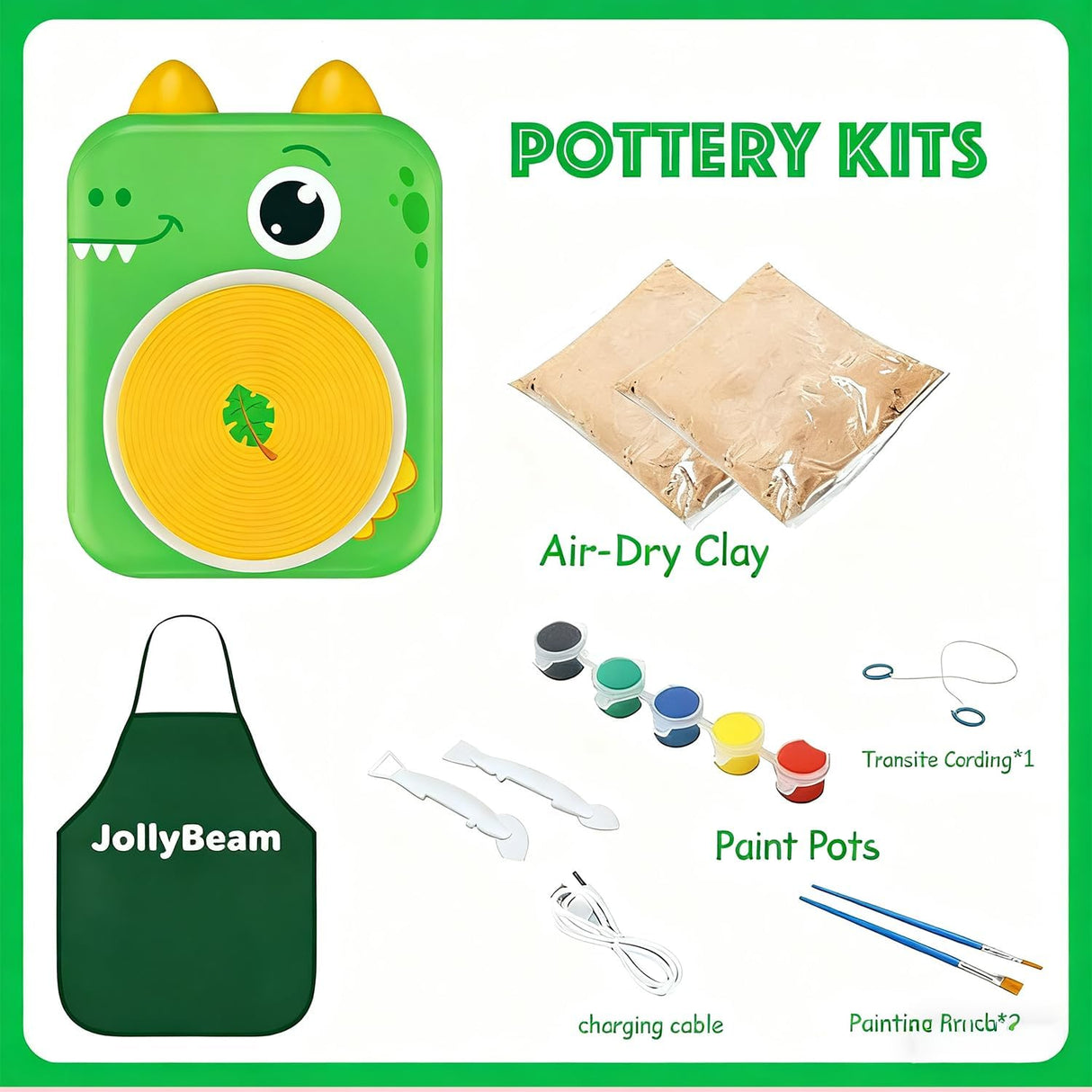 Pottery Wheel for Kids, Boys & Girls Arts and Crafts Toys for Kids Ages 8-12, Pottery Studio Craft Kit with 2 Pack Air-Dry Clay, Art Supplies for Kids Toys Girls Birthday, Age 6 7 8 9 10 11 12+ (Green)