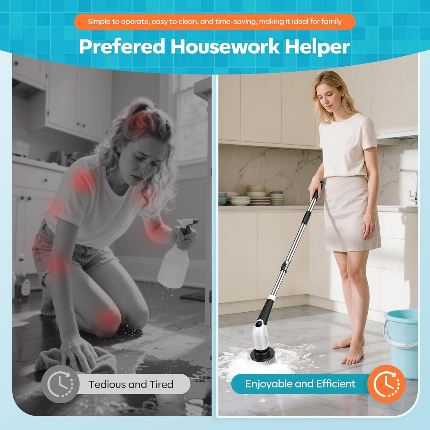 Electric Spin Scrubber,Cordless Cleaning Brush,Shower Cleaning Brush with 8 Replaceable Brush Heads, Power Scrubber 3 Adjustable Speeds,Adjustable & Detachable Long Handle,Voice Broadcast