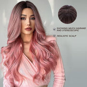 24-Inch Centre-Part Wavy Synthetic Wig – Pink