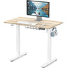 SHW 100 x 55 cm Electric Standing Desk, Whole Piece Desktop Height Adjustable Sit to Stand Desk with Hanging Hooks and Cable Management, White Frame with White Top