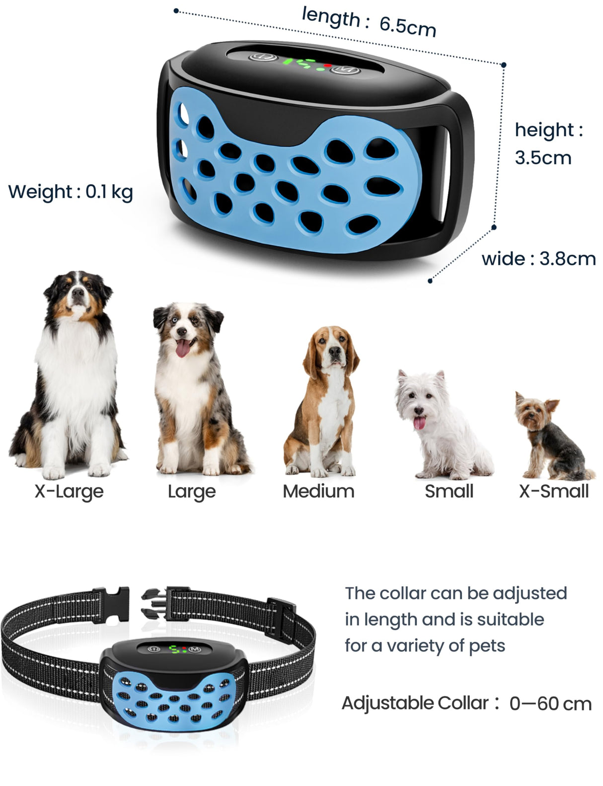 Dog Bark Collar Rechargeable No Shock Barking Collar, Waterproof Smart Beep Vibration Anti Barking Training Collar with 5 Adjustable Sensitivity for Small Medium Large Dogs