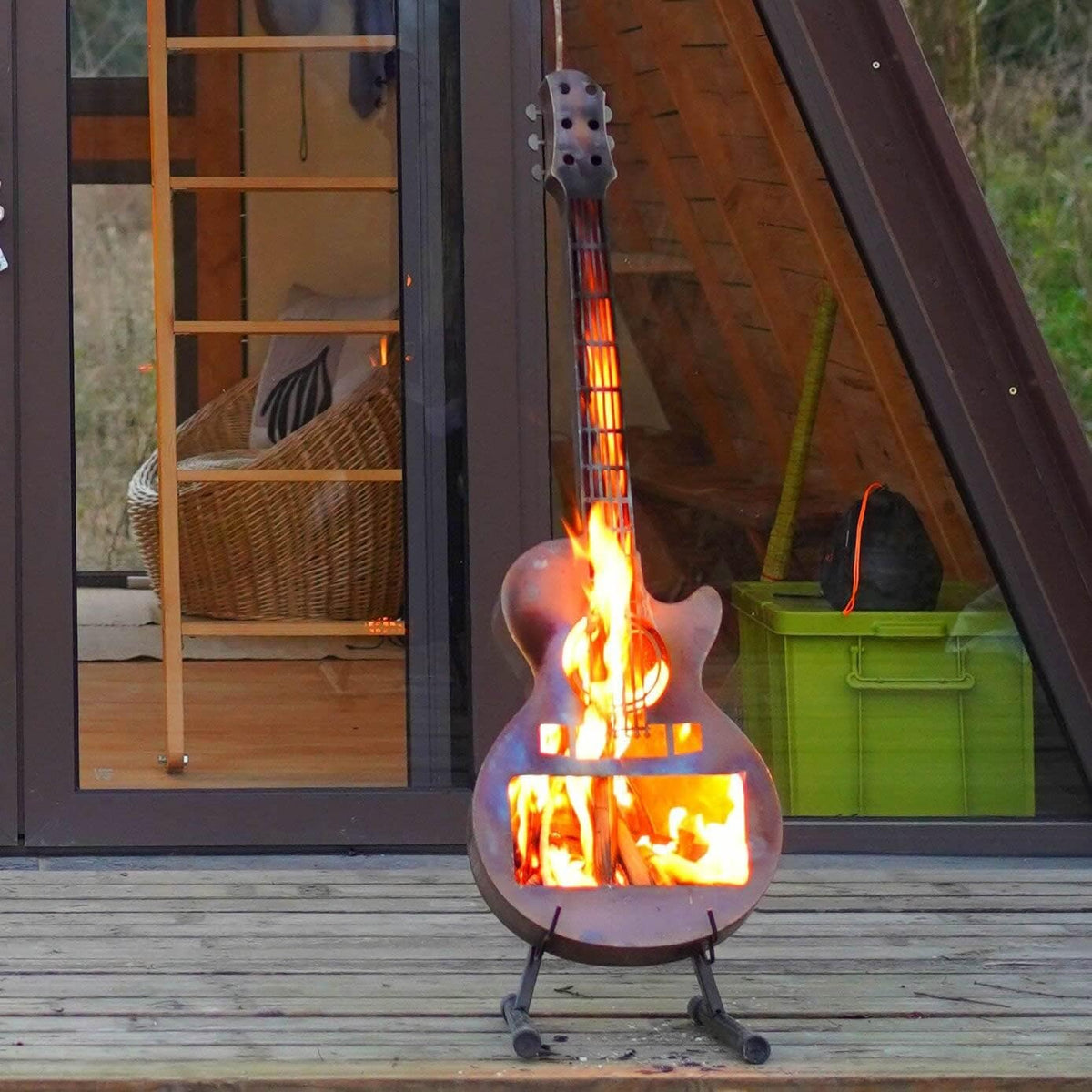 Portable Stainless-Steel Guitar-Style Wood Fire Pit with Carry Bag