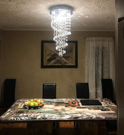 Elegant Spiral Crystal Chandelier Lights, Clear K9 Crystal Raindrop LED Ceiling Lights Chrome Flush Mount Pendant Lamp Fixture for Livingroom Dining Room Hallway Stairway Foyer D40cm H80cm A1A9