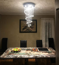 Elegant Spiral Crystal Chandelier Lights, Clear K9 Crystal Raindrop LED Ceiling Lights Chrome Flush Mount Pendant Lamp Fixture for Livingroom Dining Room Hallway Stairway Foyer D40cm H80cm A1A9