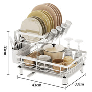 43 cm White 2-Tier Dish Rack with Extendable 360° Drain Spout