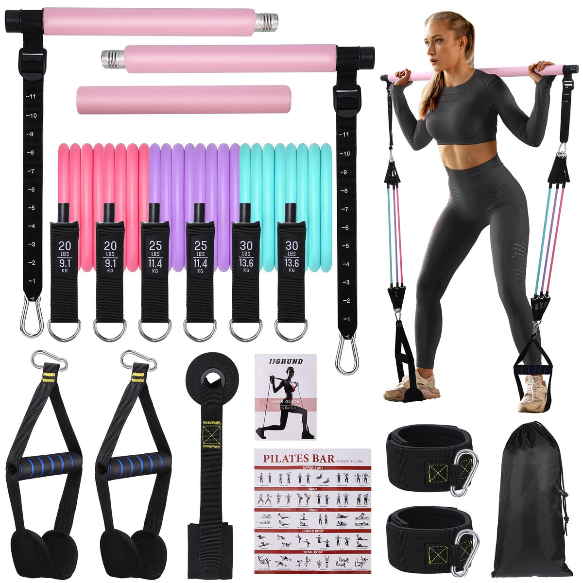 Pilates Bar Kit with 3 Resistance-Band Sets
