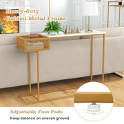 White Faux-Marble Console Table with Wire Basket