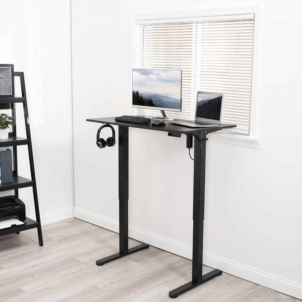 VIVO Electric Height Adjustable 102cm x 61cm Stand Up Desk, Complete Standing Workstation with Memory Controller, Black 2 Part Top, Black Frame, DESK-EP40TB