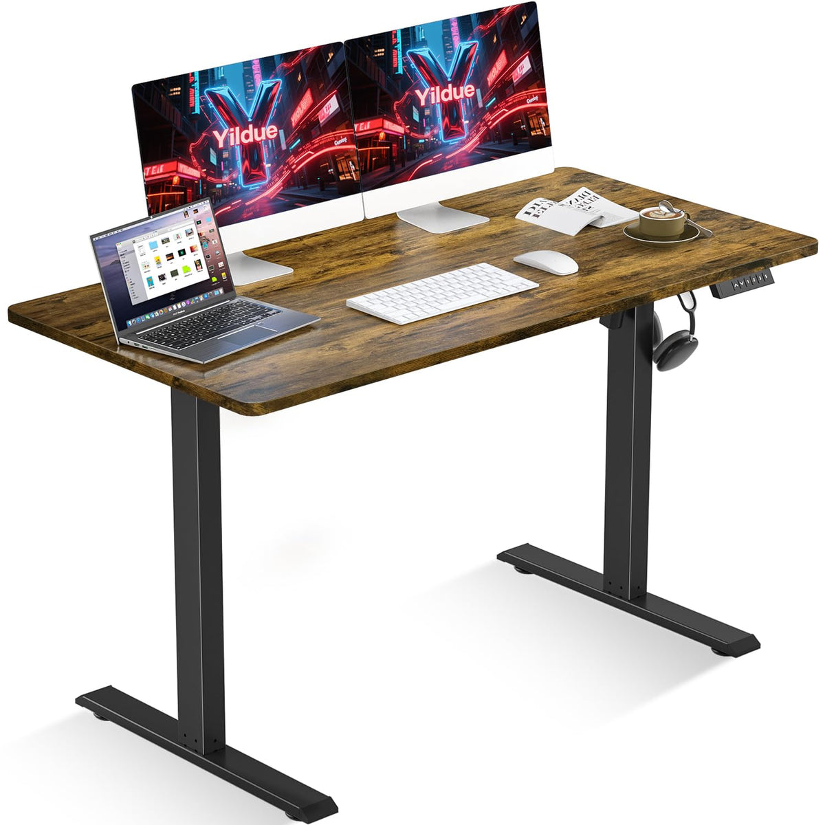 Electric Standing Desk, Height Adjustable Standing Compute Desk with Splice Board, 3 Memory Height Settings Ergonomic Home Office Desk (Rustic Brown)
