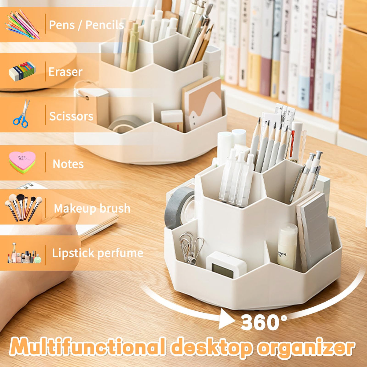 White 9-Compartment 360° Rotating Pen Organiser