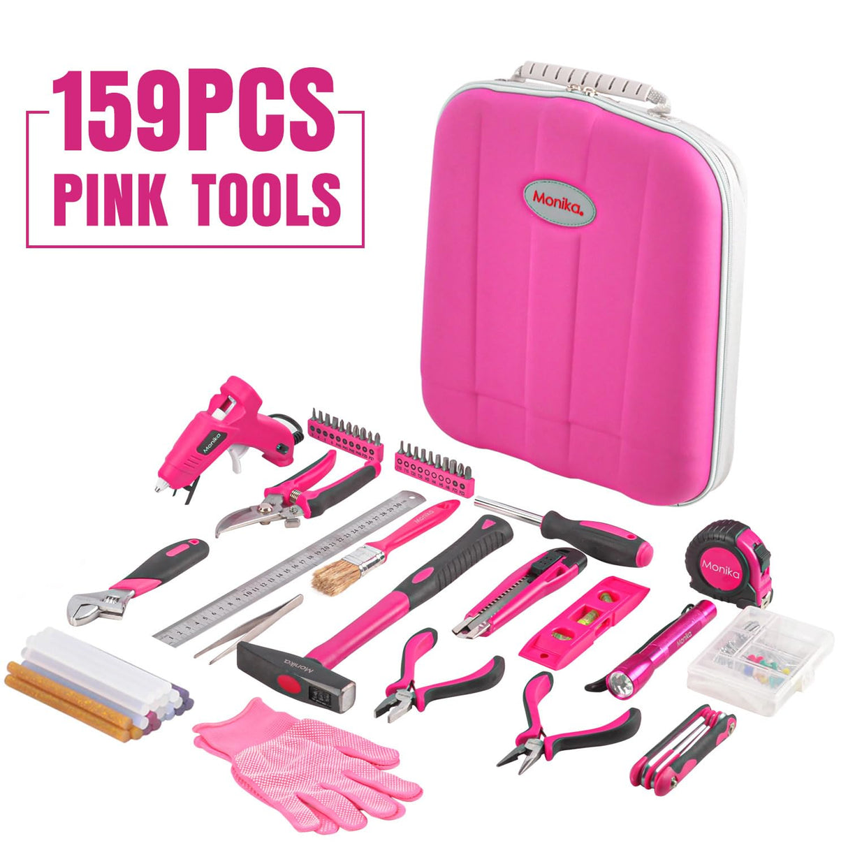 159PCS Pink Tool Kit Portable Household Tool Set Multi-functional Repair Tool for Household Repair Removal Maintenance General Household Hand Tool Kit with Storage Case