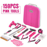 159PCS Pink Tool Kit Portable Household Tool Set Multi-functional Repair Tool for Household Repair Removal Maintenance General Household Hand Tool Kit with Storage Case