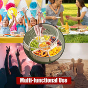 Portable Spinnable Snackle Box Container, Divided Dishes, Trays & Platters,Divided Rotating Serving Tray with Lid and Handle for Veggie, Fruit, Candy, Nuts, Divided Serving Platter