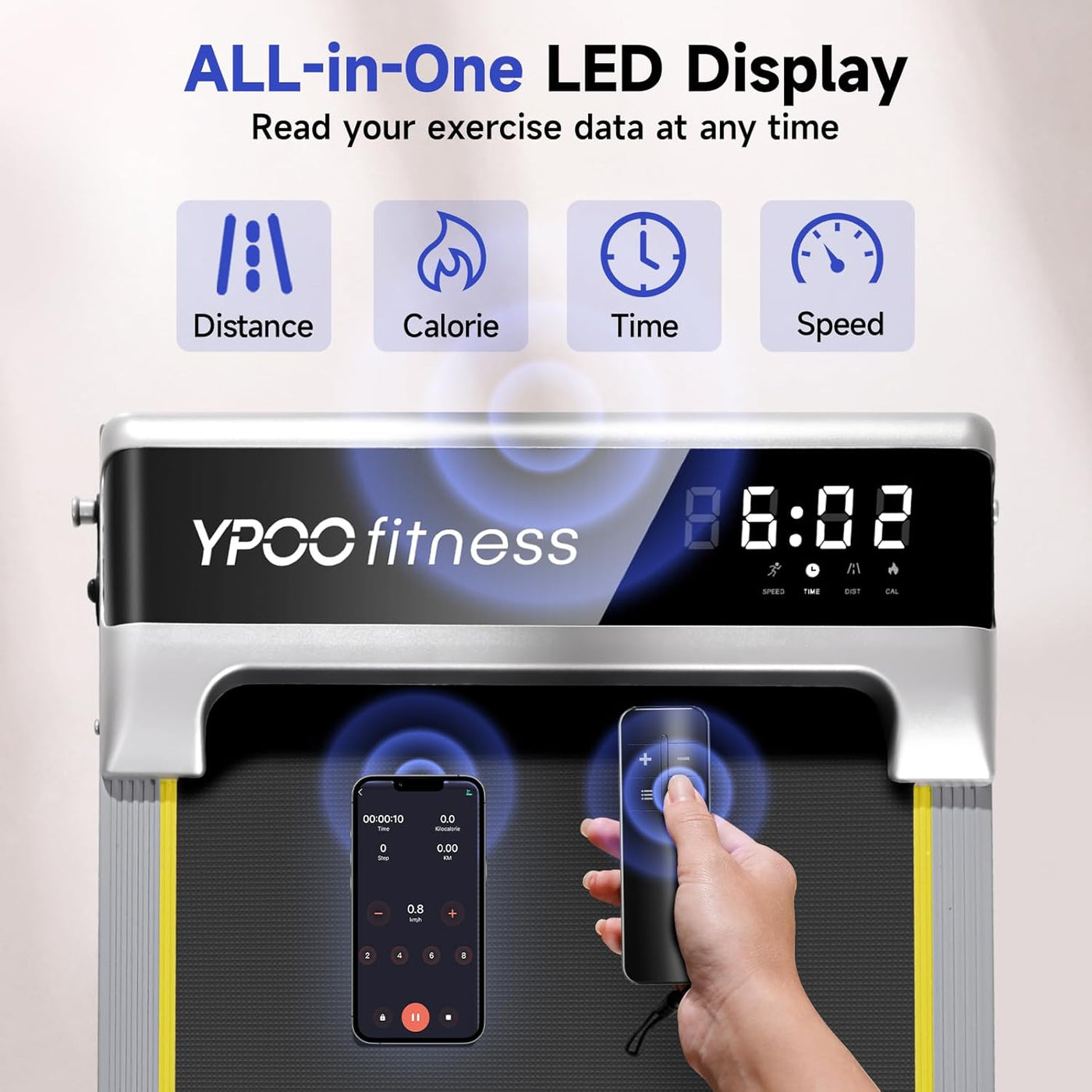 Walking Pad with Incline up to 6%, Treadmill for Home with LED Display, 136KG Portable Installation-Free Under Desk Treadmill with APP, Easy to Store Running Walking Machine