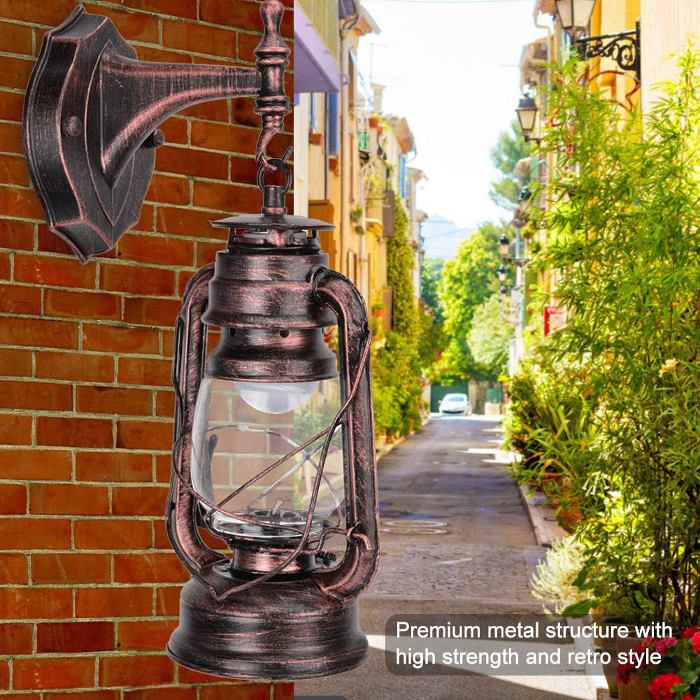 Night Light, 111-240V Retro Style Sconce Light Antique Iron Wall Lamp Fixture for Cafe Bar Hallway (Red Bronze)