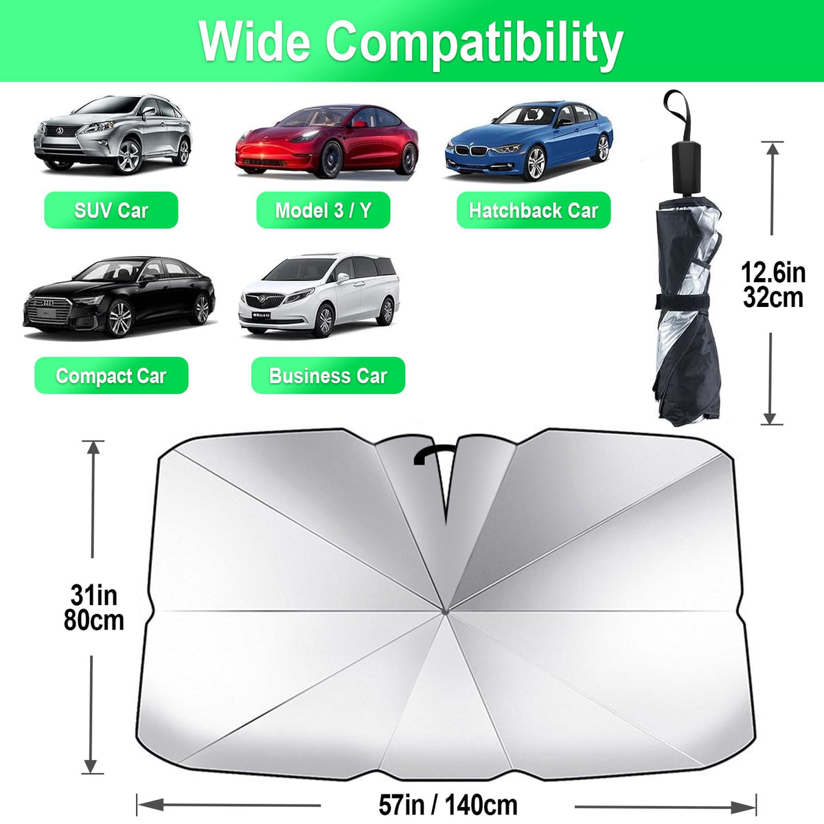 Large 57 × 31in Folding Windshield Sun-Shade Umbrella