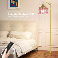 Gold Dimmable Floor Lamp with Pink Glass Shade