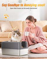 LOVELEDI Cat Litter Box - Stainless Steel Cat Litter Box, Extra Large Cat Little Tray with Lid for Big Cats, XXL Kitty Litter Pan Boxes with High Sides Enclosed, Non-Sticky, 61L x 40.6W x 30.5H CM