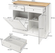 White Tilt-Out Bin Cabinet with 2 Drawers & Rubberwood Top