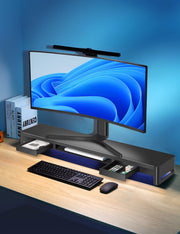 Dual-Monitor Riser with 2 Drawers & Keyboard Storage