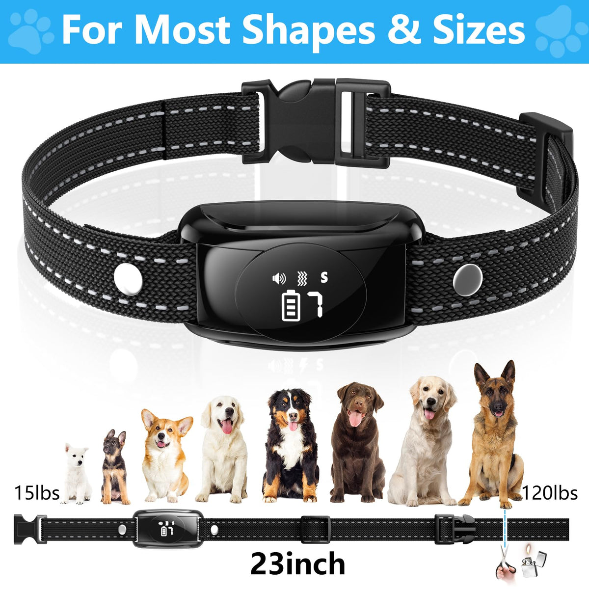 [2025 Upgrade] No Shock Dog Bark Collar with 4 Modes, Dog Training Collar with Remote, IPX7 Waterproof Bark Collar for Most Breed Sizes, Safe No Shock Bark Collar for Garden & Courtyard Use