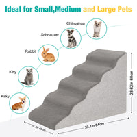 5-Tier Grey Foam Pet Stairs for Beds & Couches