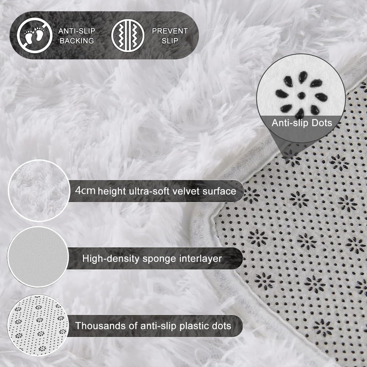 Large Area Rugs for Living Room, Ultra Soft Indoor Modern Fluffy Bedroom Carpets, Washable Furry Throw Rugs Area Carpets for Children Bedroom Home Decor Nursery Rug (White,140 x 200 CM)