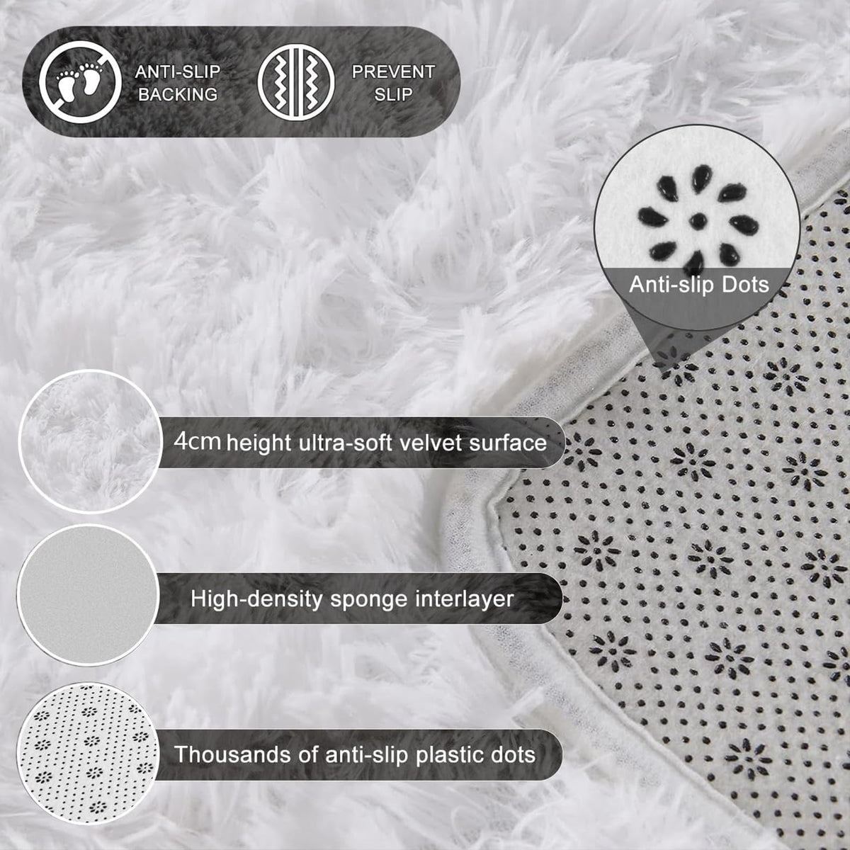 140 × 200 cm White Fluffy Indoor Area Rug