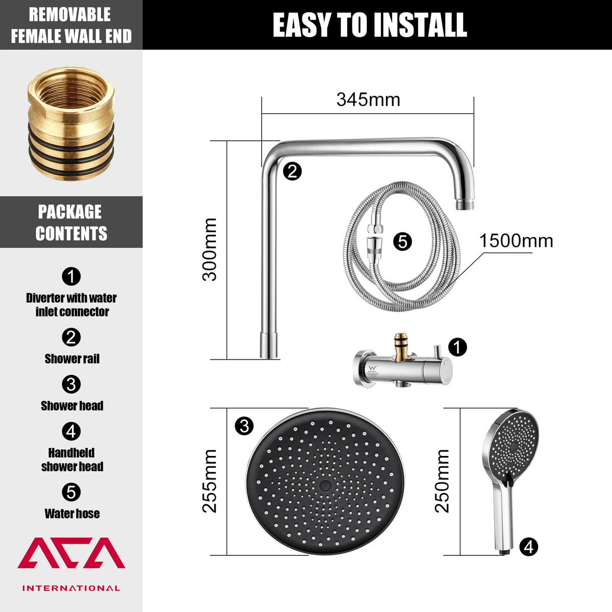 ACA 10-Inch Round Twin Shower Rail Set – Chrome