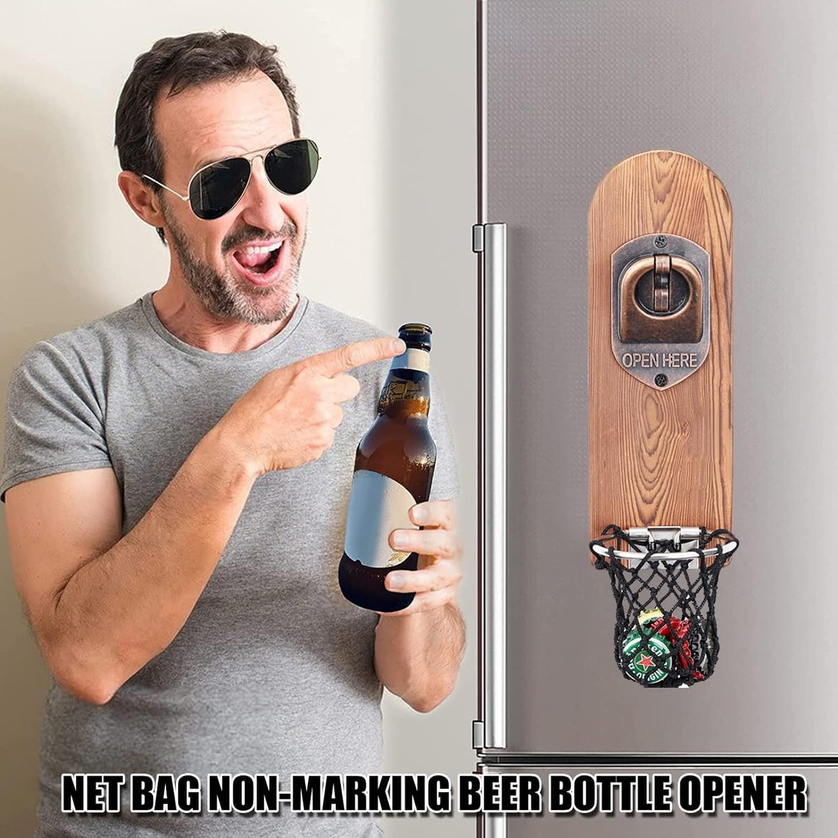 Magnetic Football Wall Bottle Opener with Cap Net