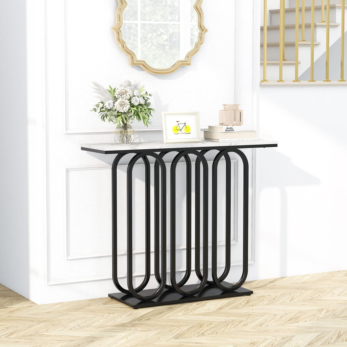 100 cm Faux-Marble Console Table – White & Black