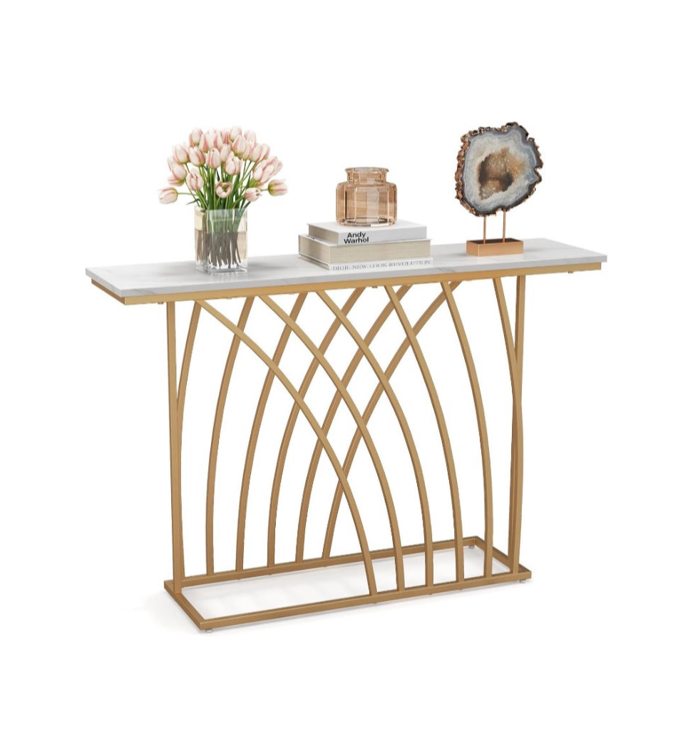 120 cm Gold & White Faux-Marble Console Table