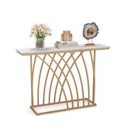 120 cm Gold & White Faux-Marble Console Table