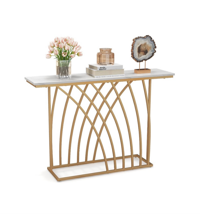 120 cm Gold & White Faux-Marble Console Table
