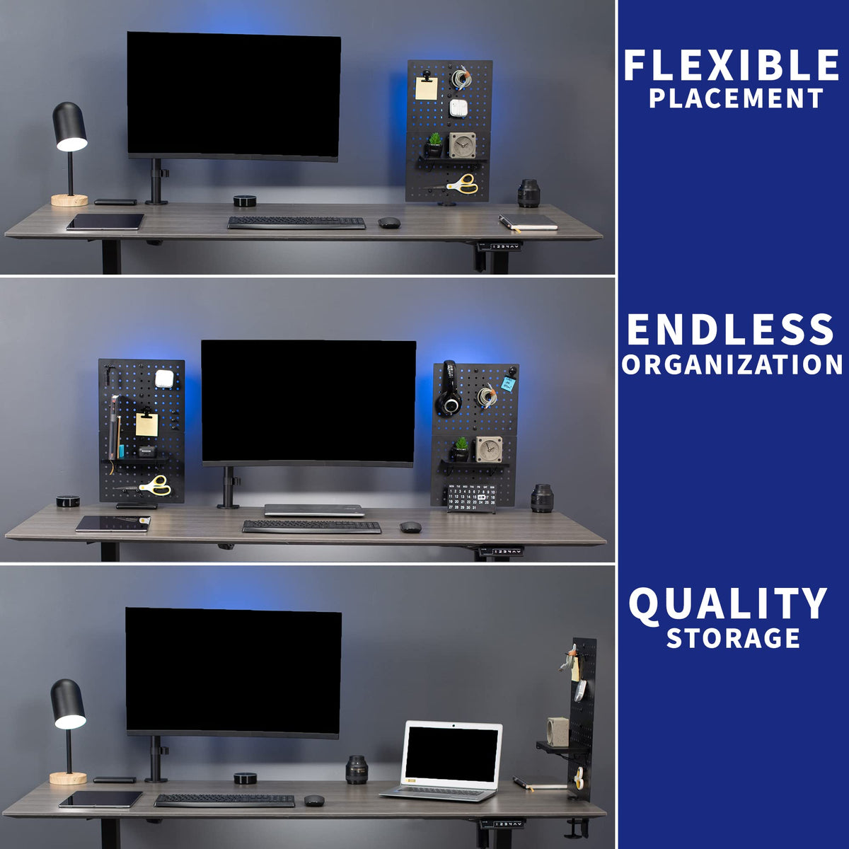 61 × 51 cm Black Clamp-On Steel Desk Pegboard & Privacy Panel
