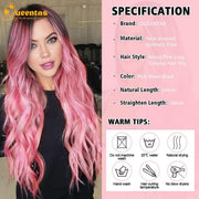 24-Inch Centre-Part Wavy Synthetic Wig – Pink