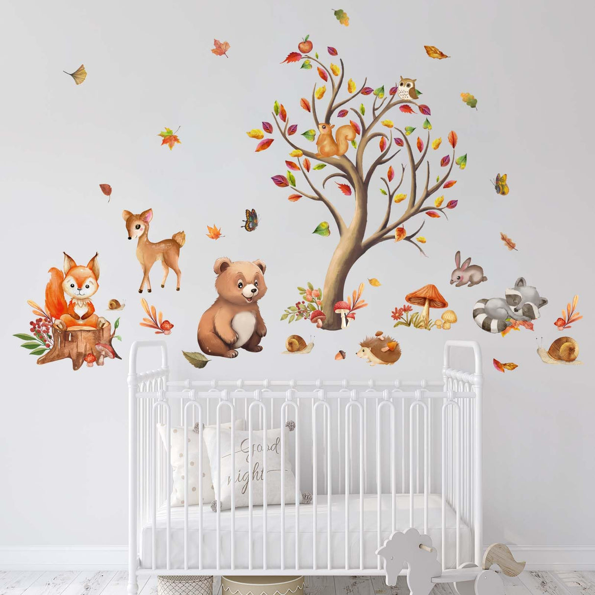 Woodland Animals Wall Decals - Baby Nursery Bear Fox Deer Autumn Wall Stickers - Kids Room Daycare Playroom Classroom Wall Decor