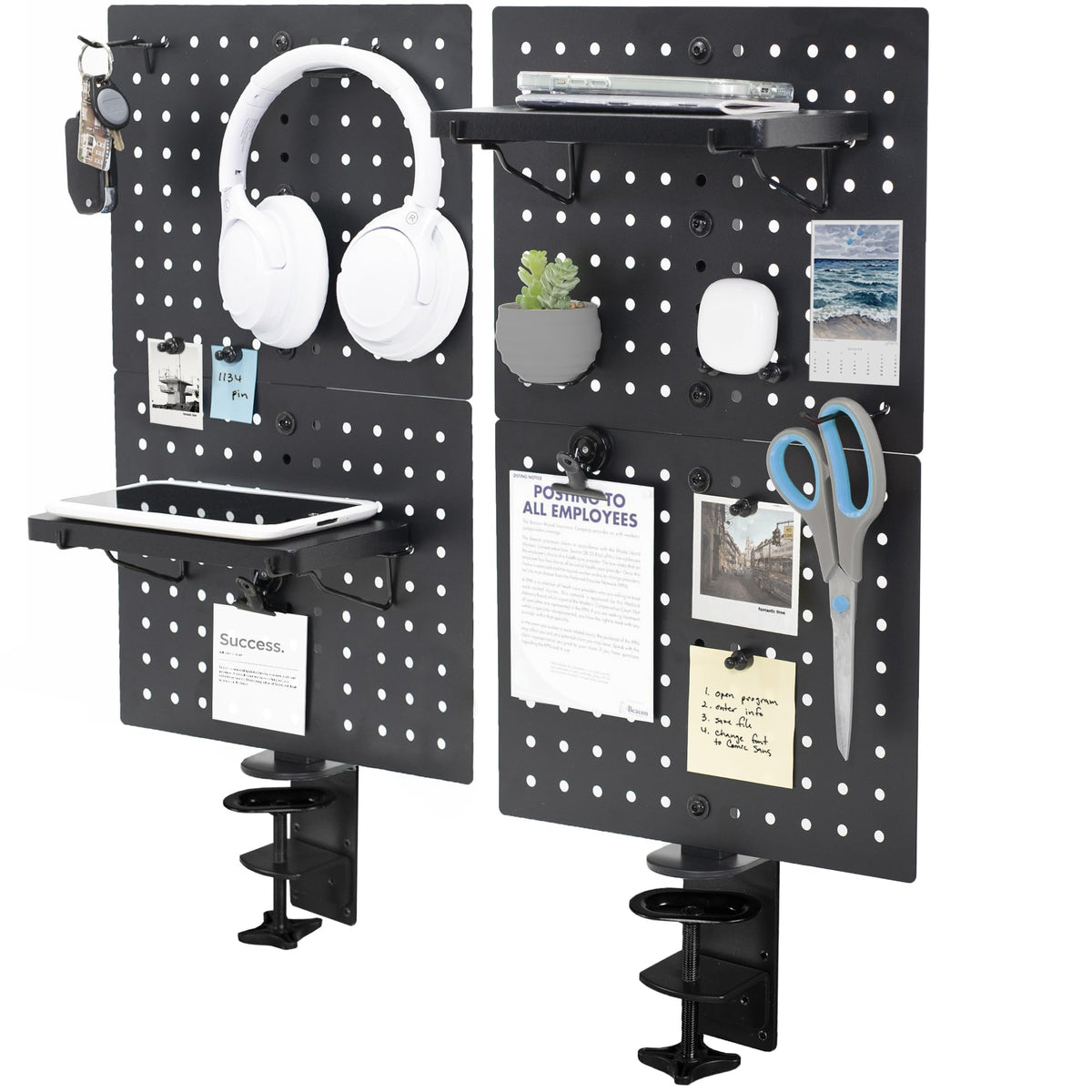 61 × 51 cm Black Clamp-On Steel Desk Pegboard & Privacy Panel