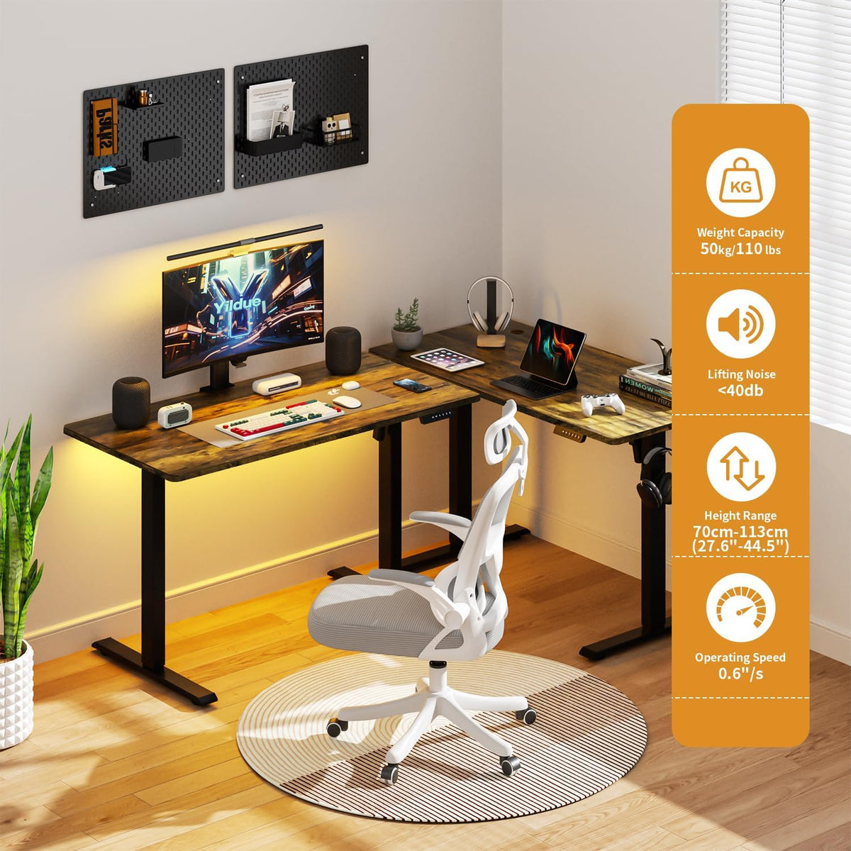 Electric Standing Desk, Height Adjustable Standing Compute Desk with Splice Board, 3 Memory Height Settings Ergonomic Home Office Desk (Rustic Brown)