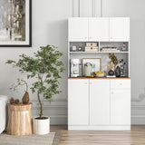 Tall Pantry Cabinet, Kitchen Cabinet with Outlets, USB Ports, Anti-Tipping Kits & 3-Position Adjustable Shelves, Freestanding Buffet Cupboard with Hutch, Microwave Cabinet Dining Room