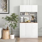 Tall Pantry Cabinet, Kitchen Cabinet with Outlets, USB Ports, Anti-Tipping Kits & 3-Position Adjustable Shelves, Freestanding Buffet Cupboard with Hutch, Microwave Cabinet Dining Room